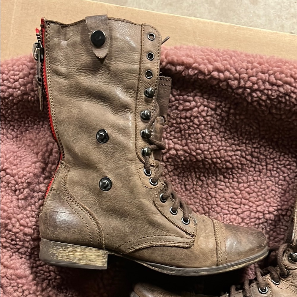 Steve Madden Brown Combat Moto Boots - Picture 2 of 11